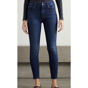 NWT MOTHER High Waisted Looker Ankle Dark Wash Denim Jeans Tongue and Chic Sz 25